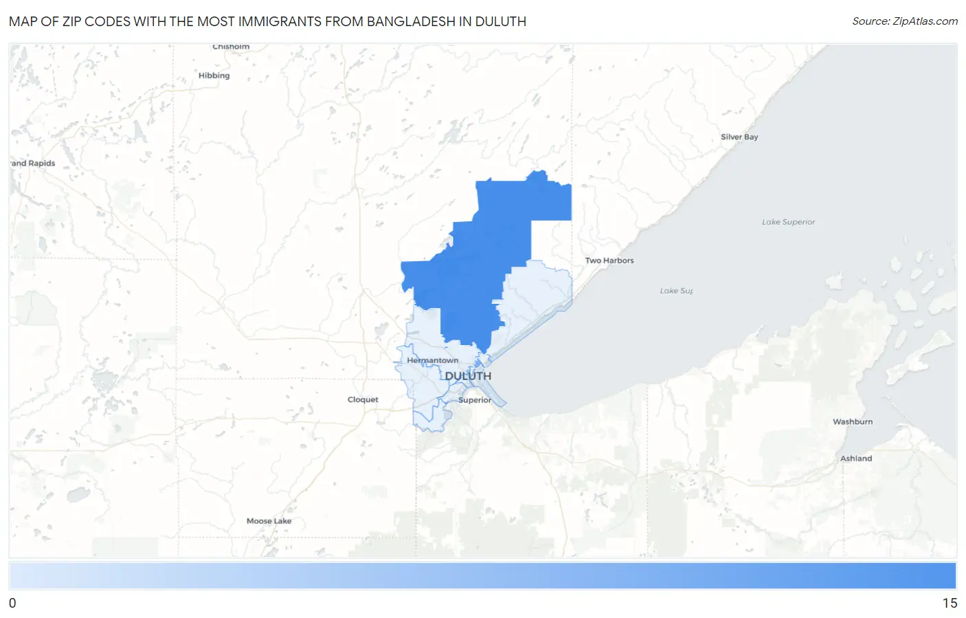 Zip Codes with the Most Immigrants from Bangladesh in Duluth Map