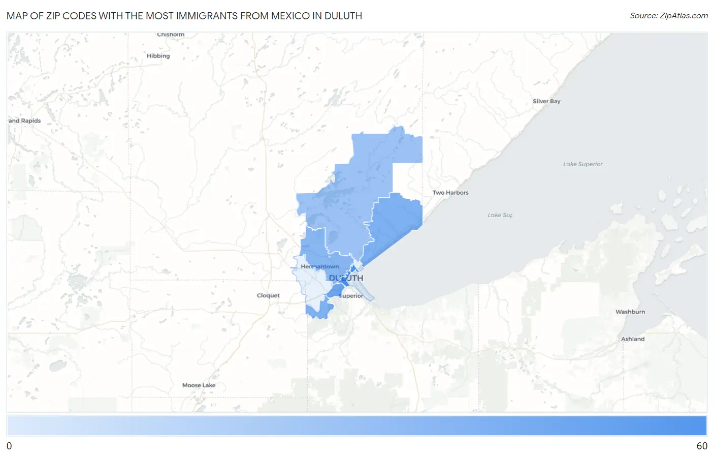 Zip Codes with the Most Immigrants from Mexico in Duluth Map