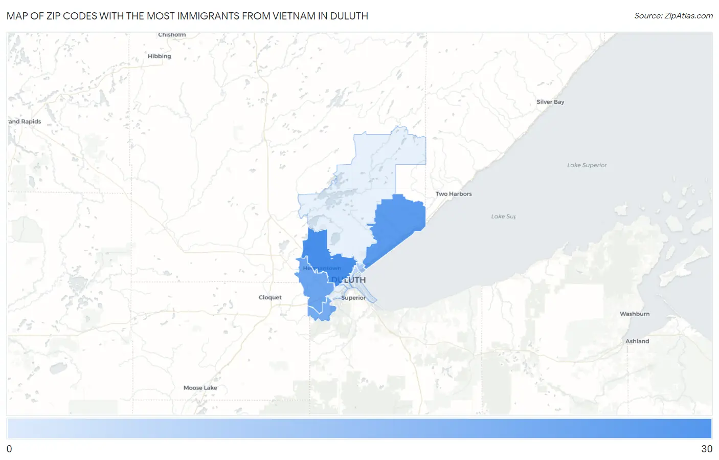 Zip Codes with the Most Immigrants from Vietnam in Duluth Map