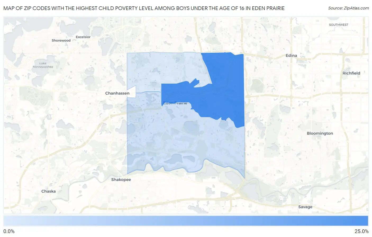 Zip Codes with the Highest Child Poverty Level Among Boys Under the Age of 16 in Eden Prairie Map