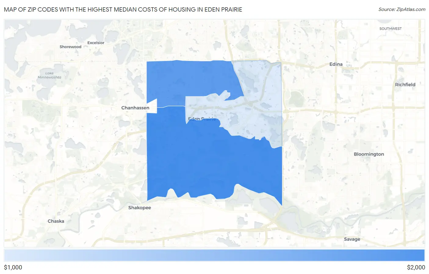 Zip Codes with the Highest Median Costs of Housing in Eden Prairie Map