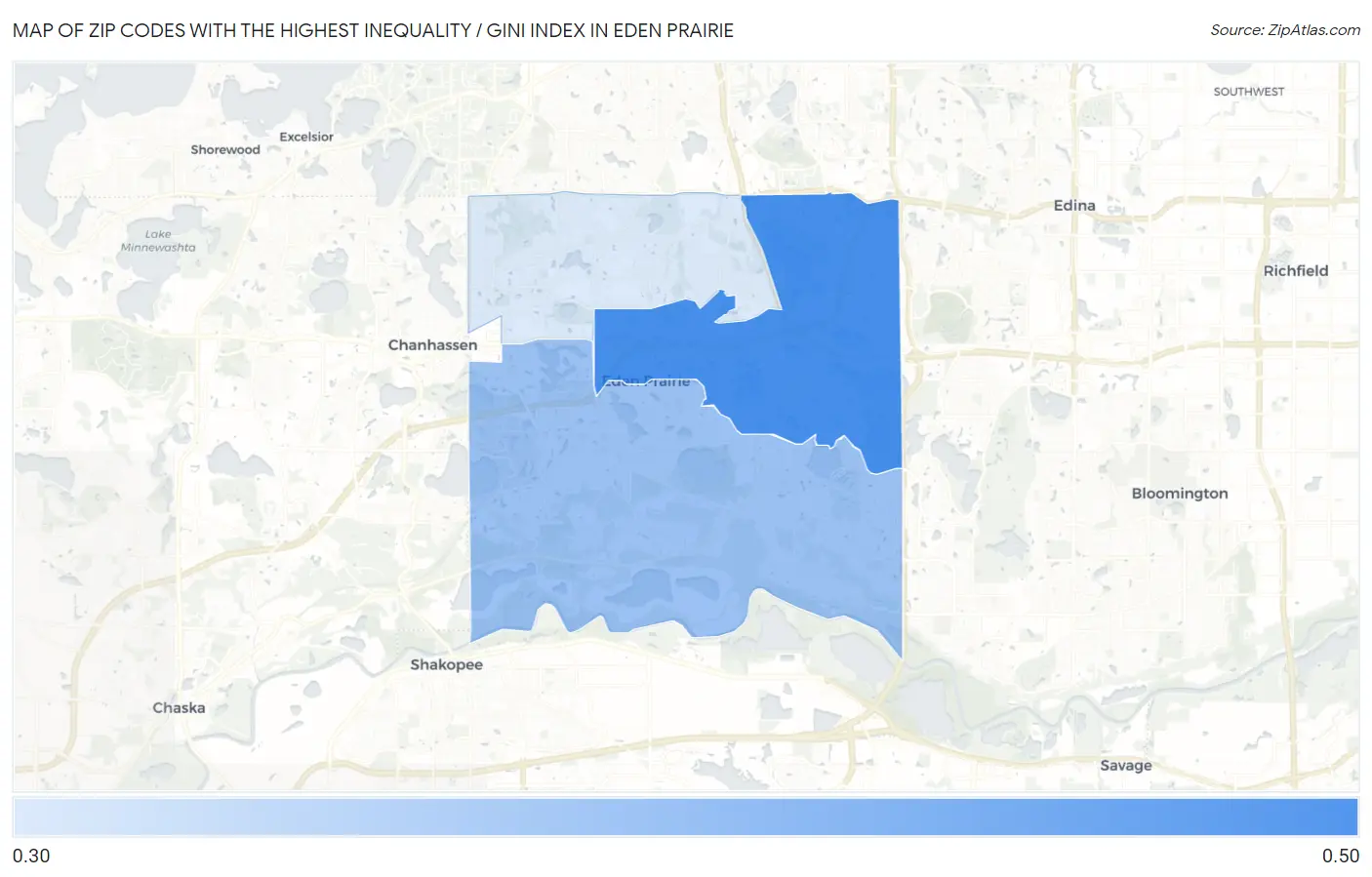 Zip Codes with the Highest Inequality / Gini Index in Eden Prairie Map