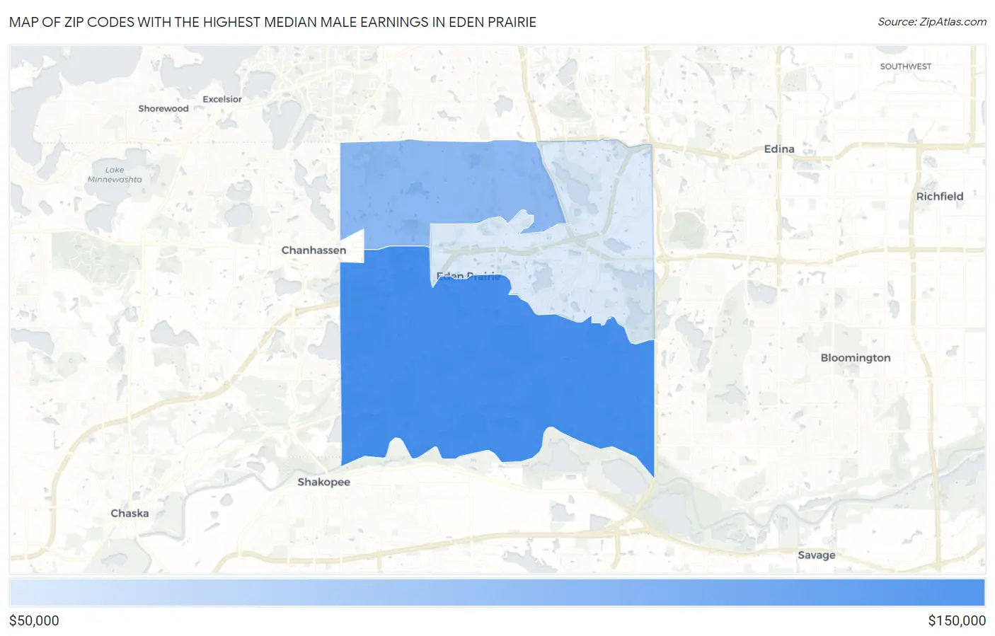Zip Codes with the Highest Median Male Earnings in Eden Prairie Map