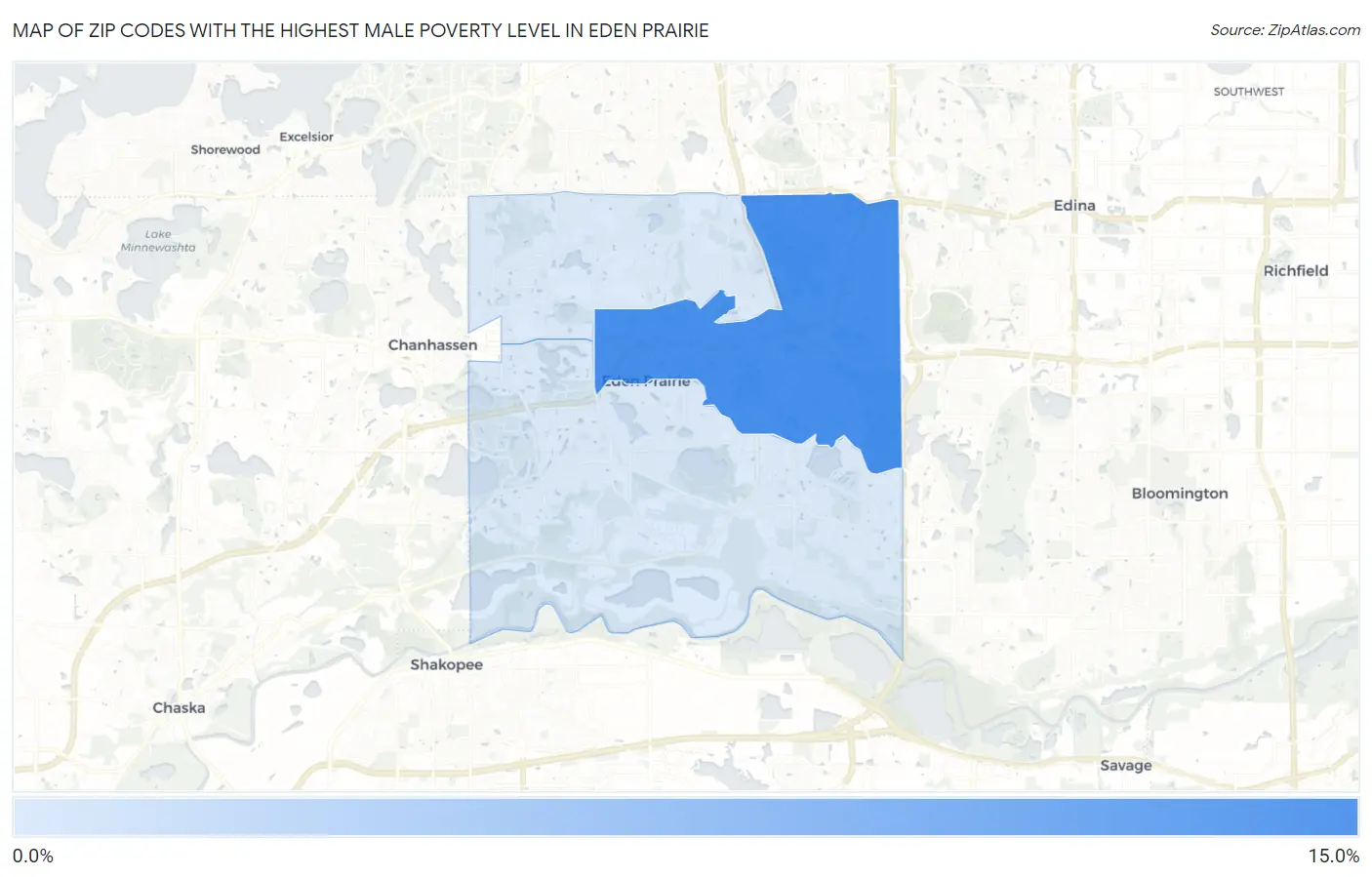 Zip Codes with the Highest Male Poverty Level in Eden Prairie Map