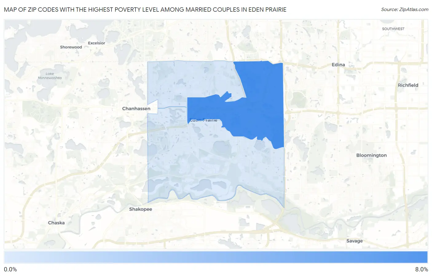 Zip Codes with the Highest Poverty Level Among Married Couples in Eden Prairie Map