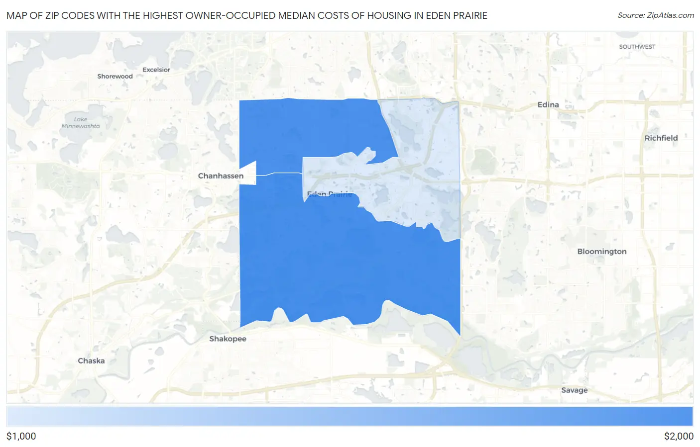 Zip Codes with the Highest Owner-Occupied Median Costs of Housing in Eden Prairie Map