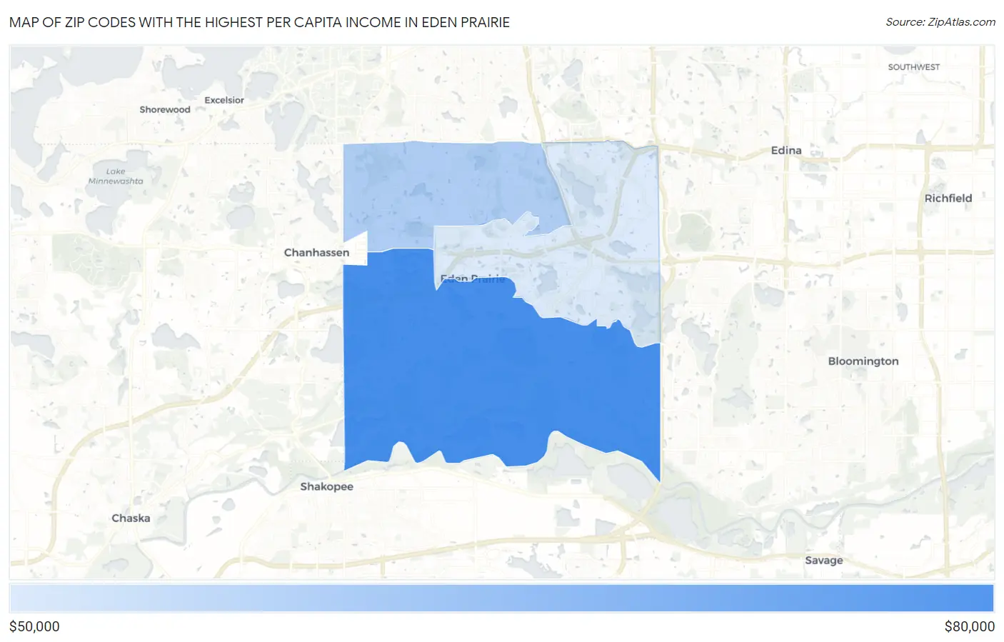 Zip Codes with the Highest Per Capita Income in Eden Prairie Map