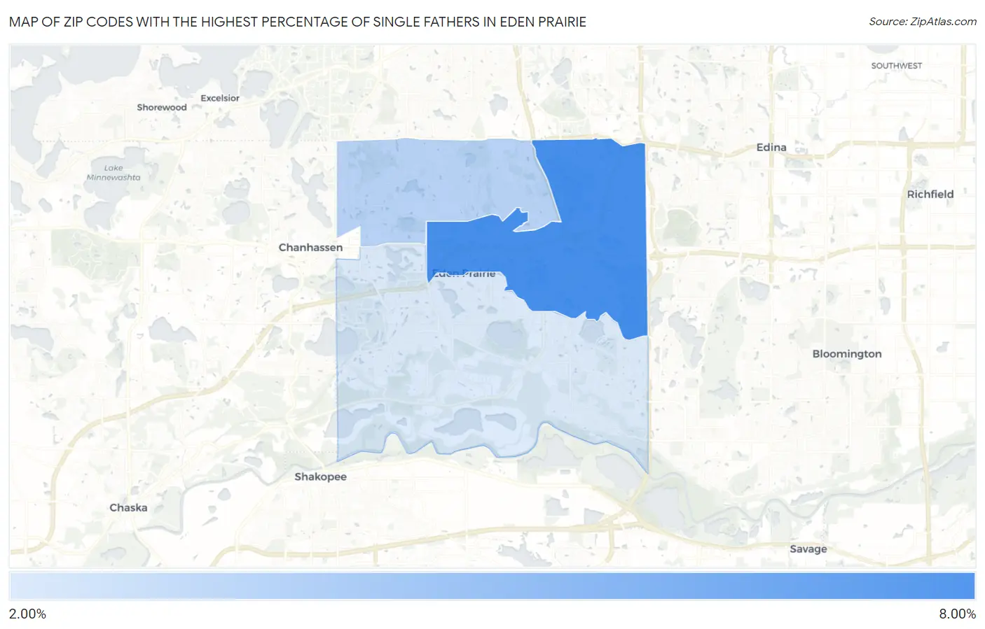 Zip Codes with the Highest Percentage of Single Fathers in Eden Prairie Map