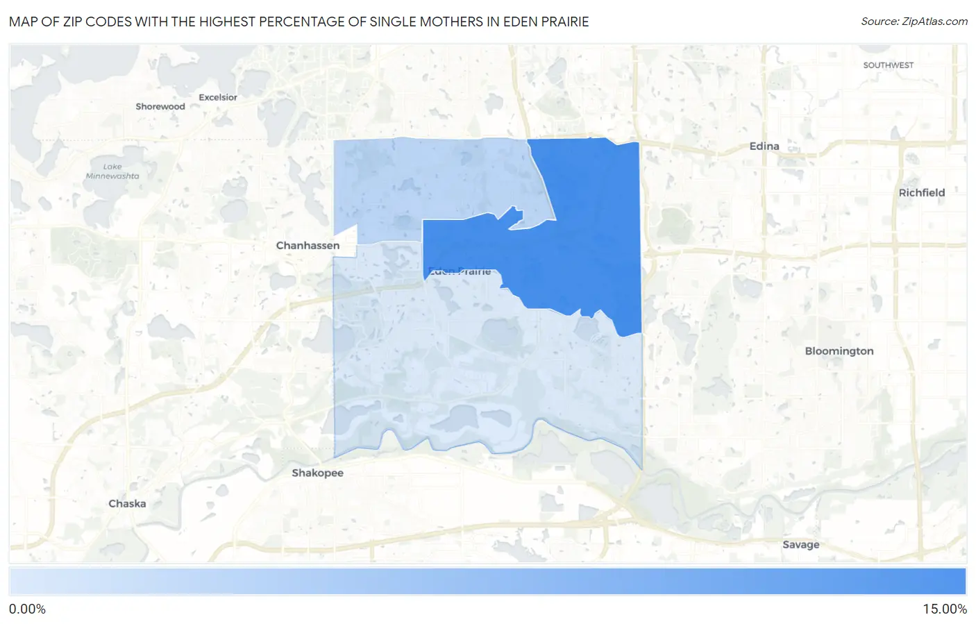 Zip Codes with the Highest Percentage of Single Mothers in Eden Prairie Map