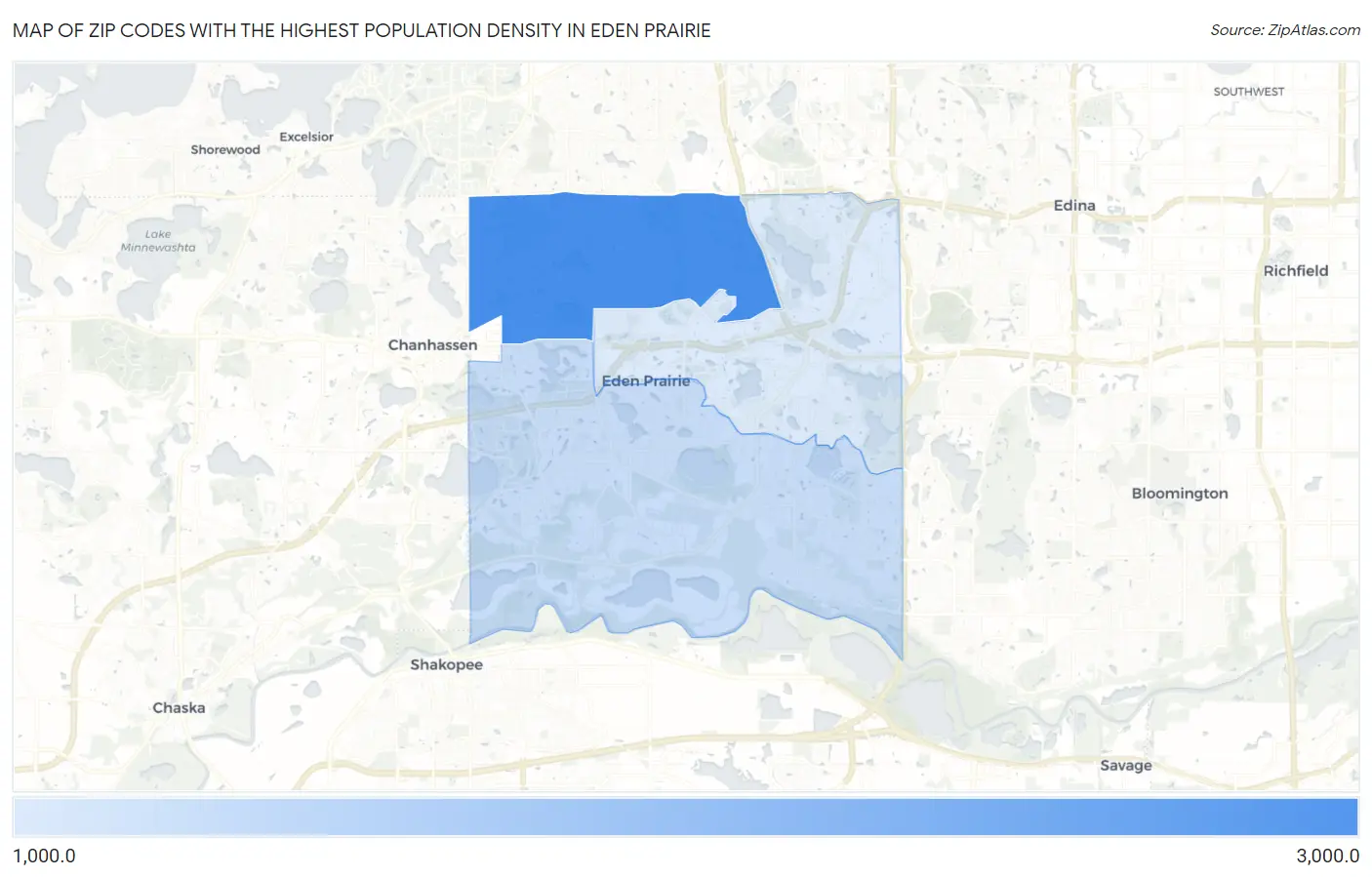 Zip Codes with the Highest Population Density in Eden Prairie Map