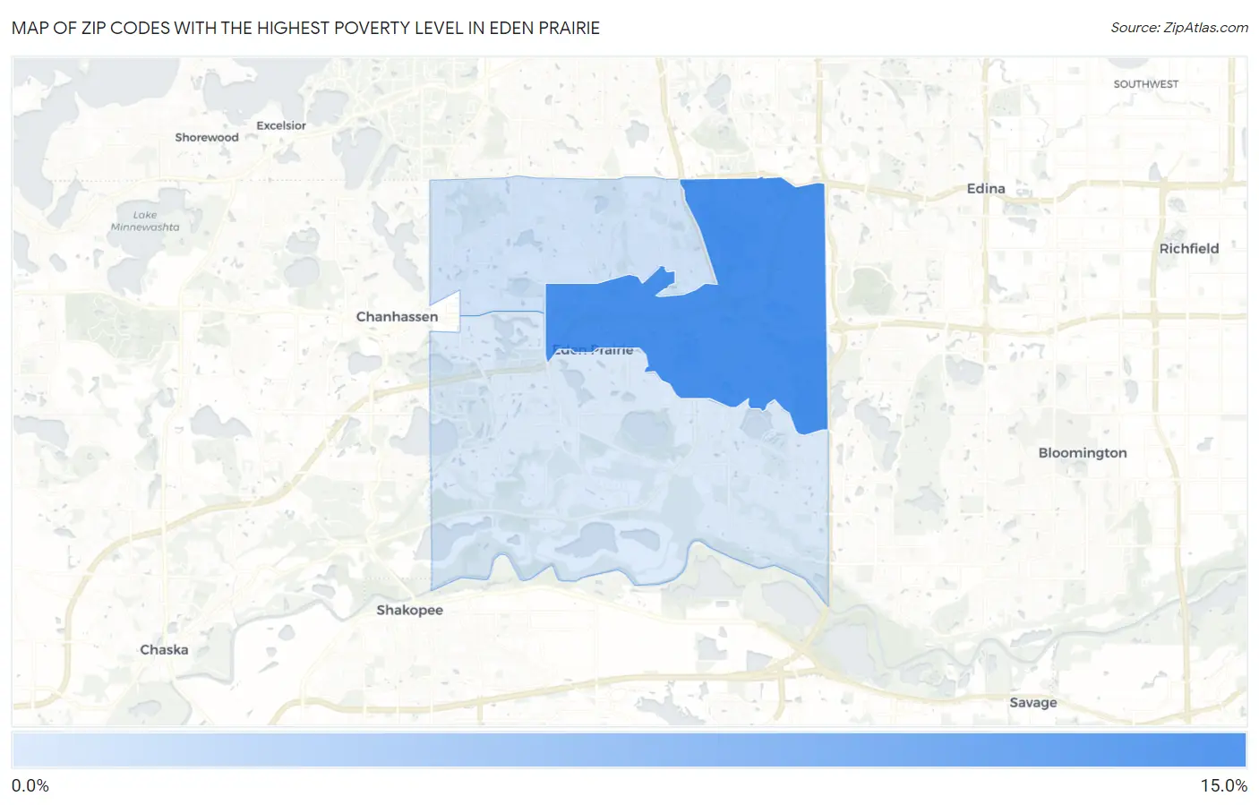 Zip Codes with the Highest Poverty Level in Eden Prairie Map