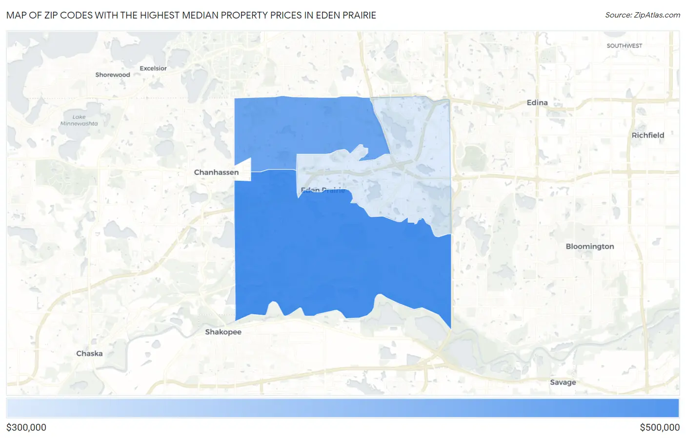 Zip Codes with the Highest Median Property Prices in Eden Prairie Map