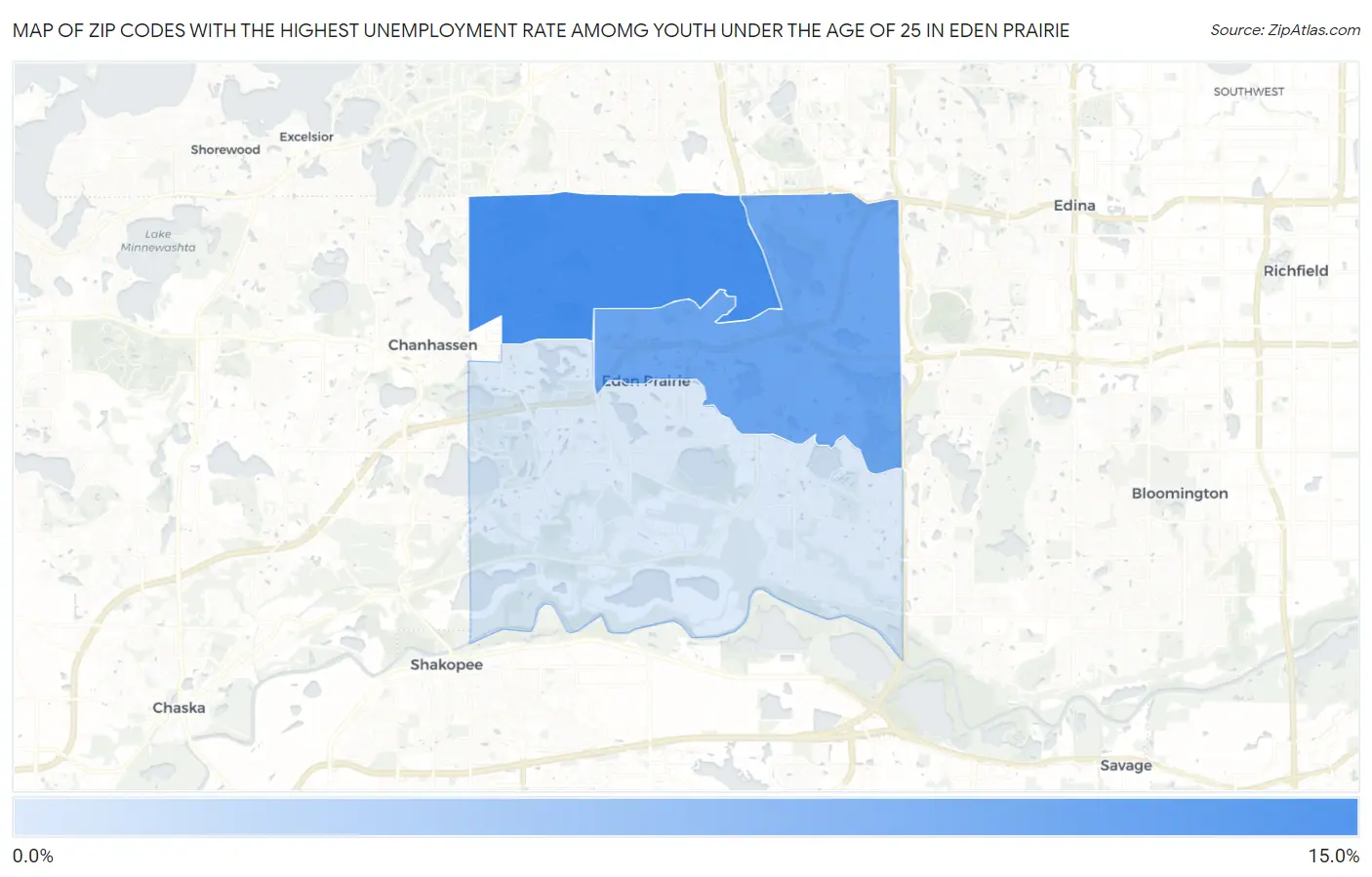 Zip Codes with the Highest Unemployment Rate Amomg Youth Under the Age of 25 in Eden Prairie Map