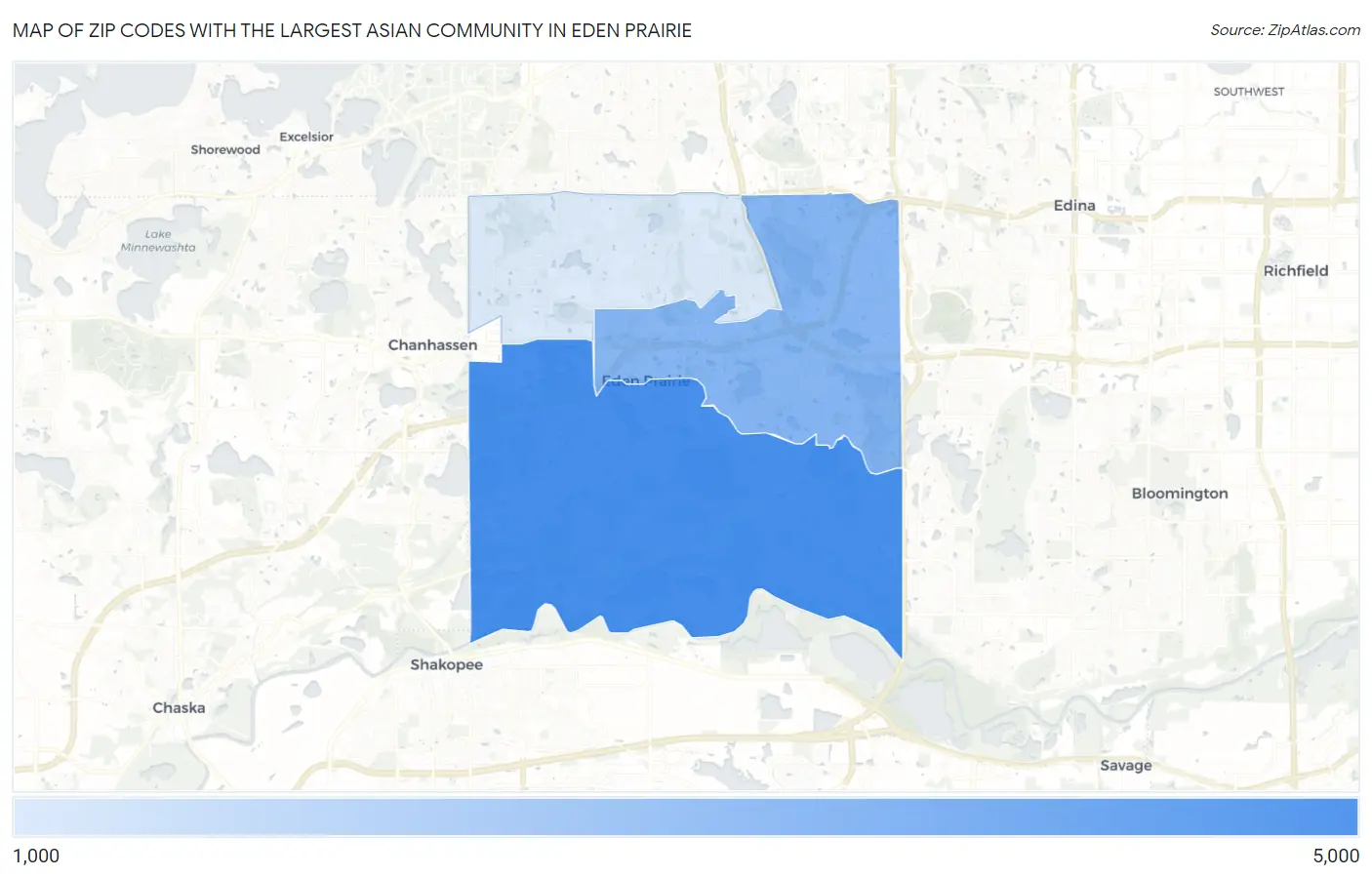 Zip Codes with the Largest Asian Community in Eden Prairie Map