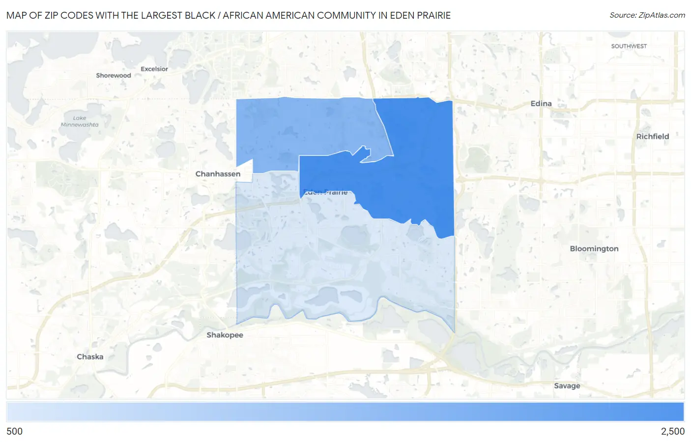 Zip Codes with the Largest Black / African American Community in Eden Prairie Map