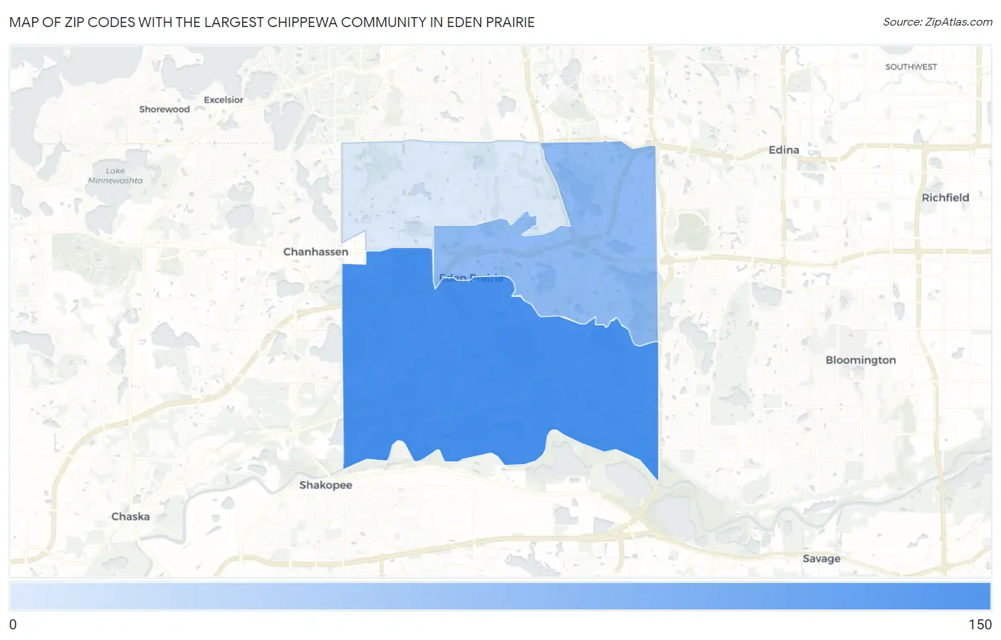 Zip Codes with the Largest Chippewa Community in Eden Prairie Map