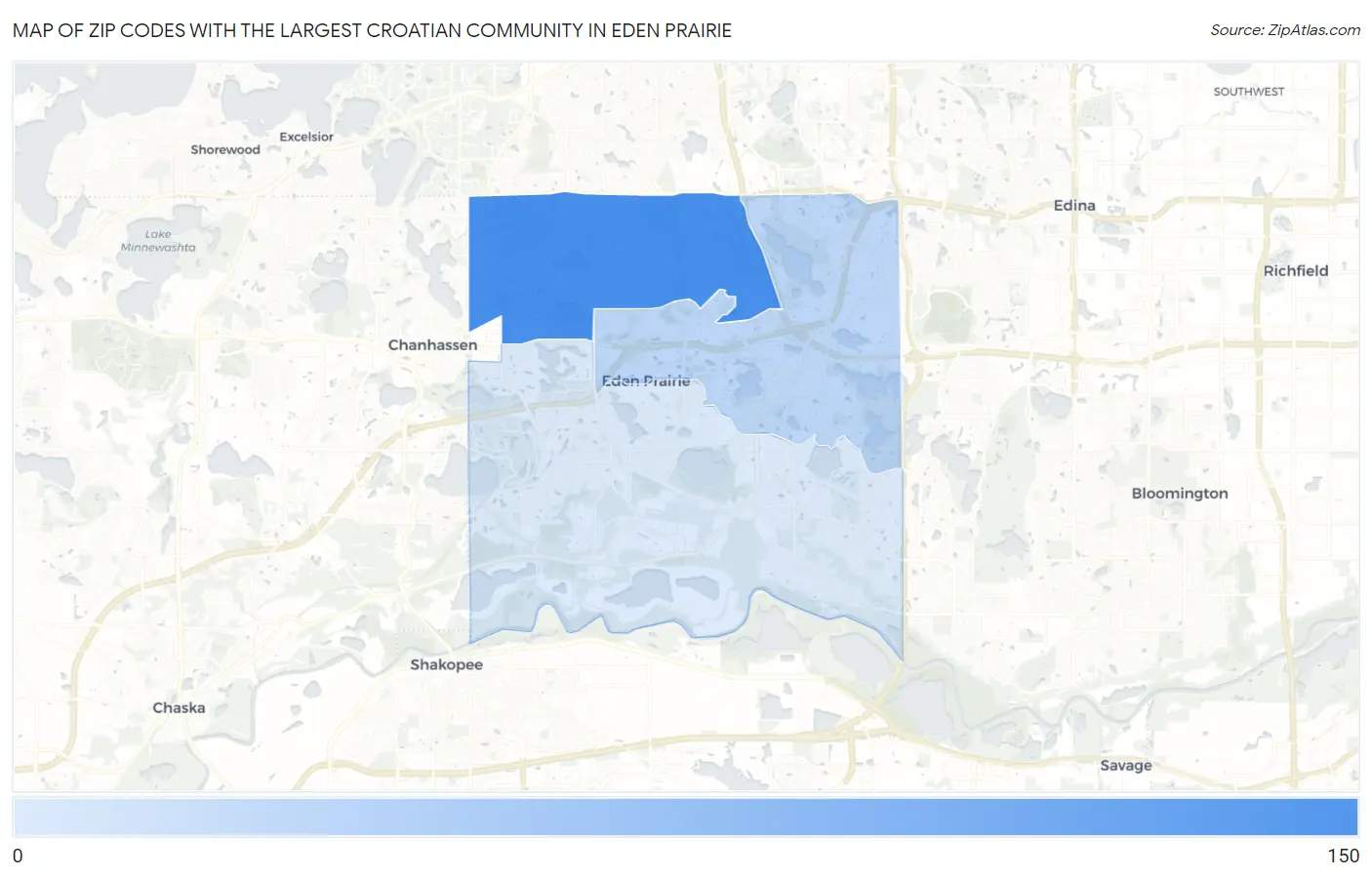 Zip Codes with the Largest Croatian Community in Eden Prairie Map