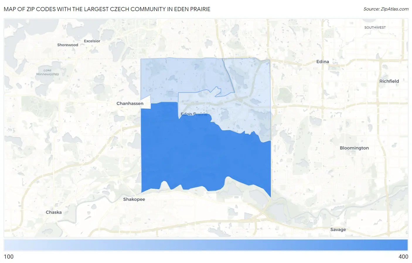 Zip Codes with the Largest Czech Community in Eden Prairie Map