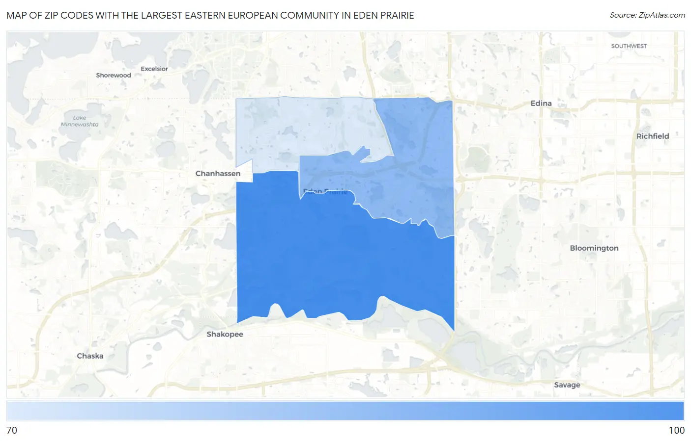 Zip Codes with the Largest Eastern European Community in Eden Prairie Map