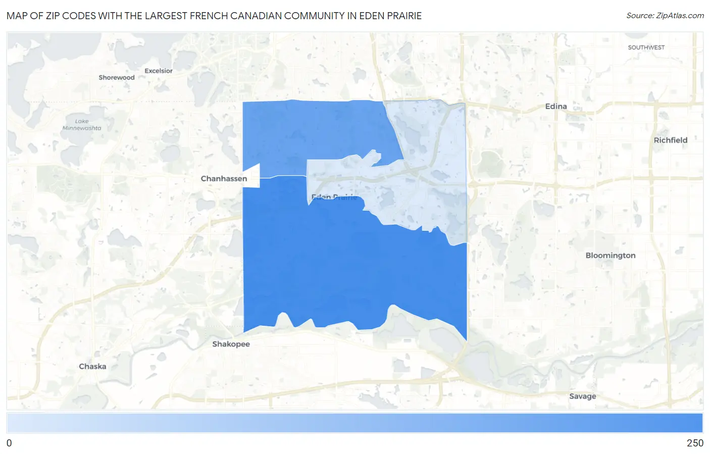 Zip Codes with the Largest French Canadian Community in Eden Prairie Map