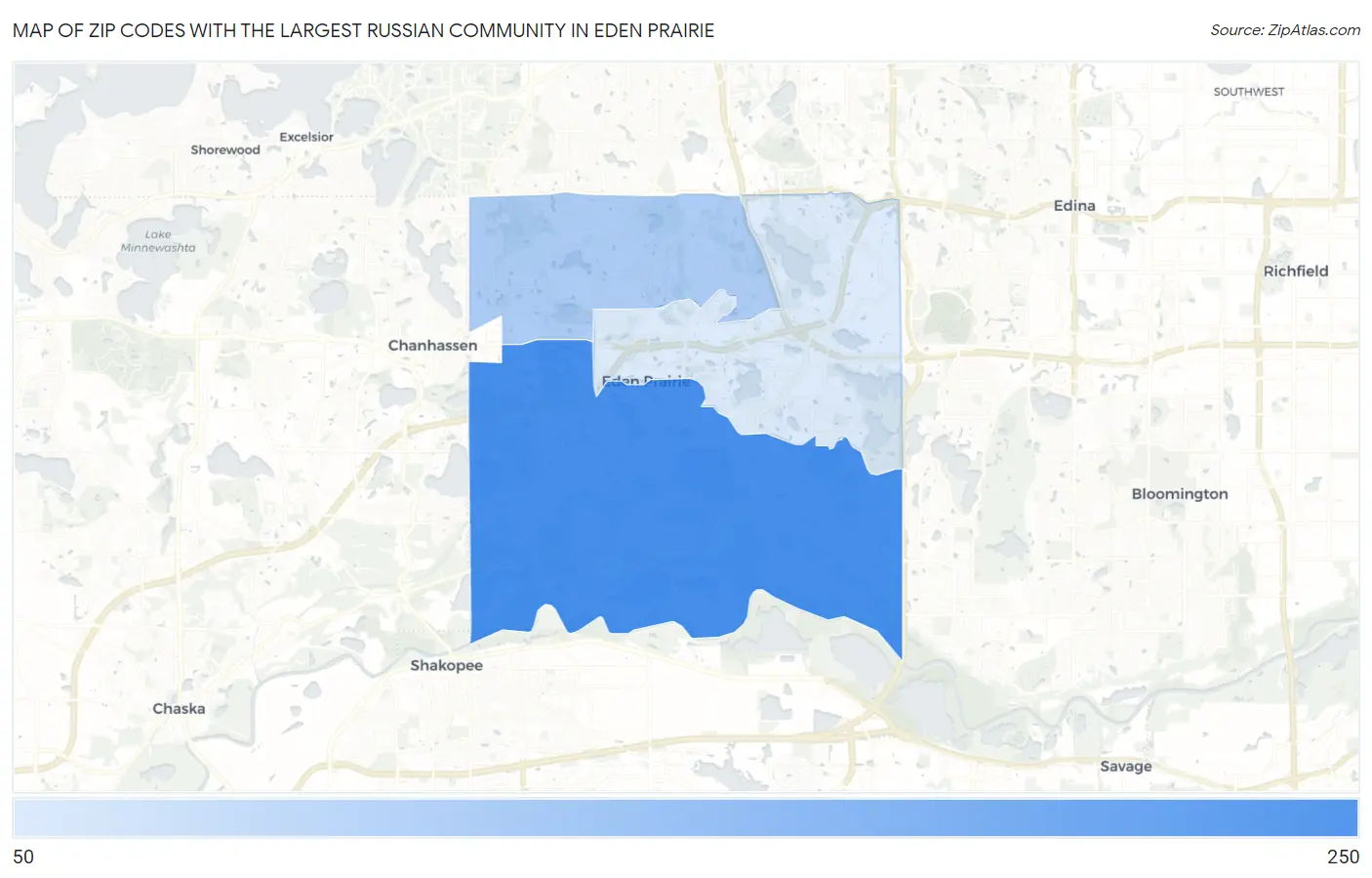 Zip Codes with the Largest Russian Community in Eden Prairie Map
