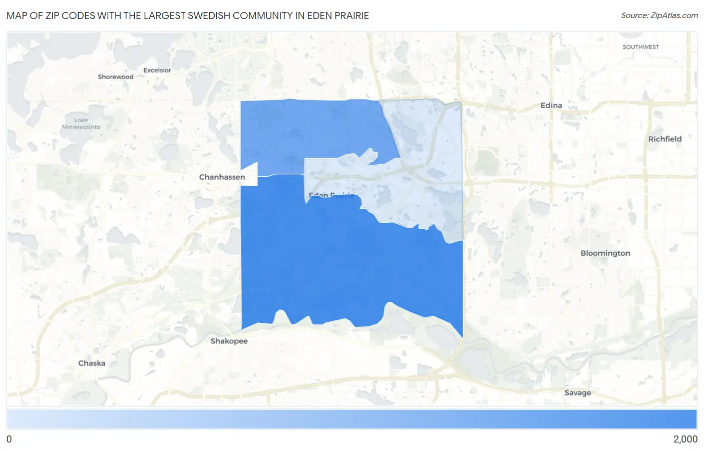 Zip Codes with the Largest Swedish Community in Eden Prairie Map