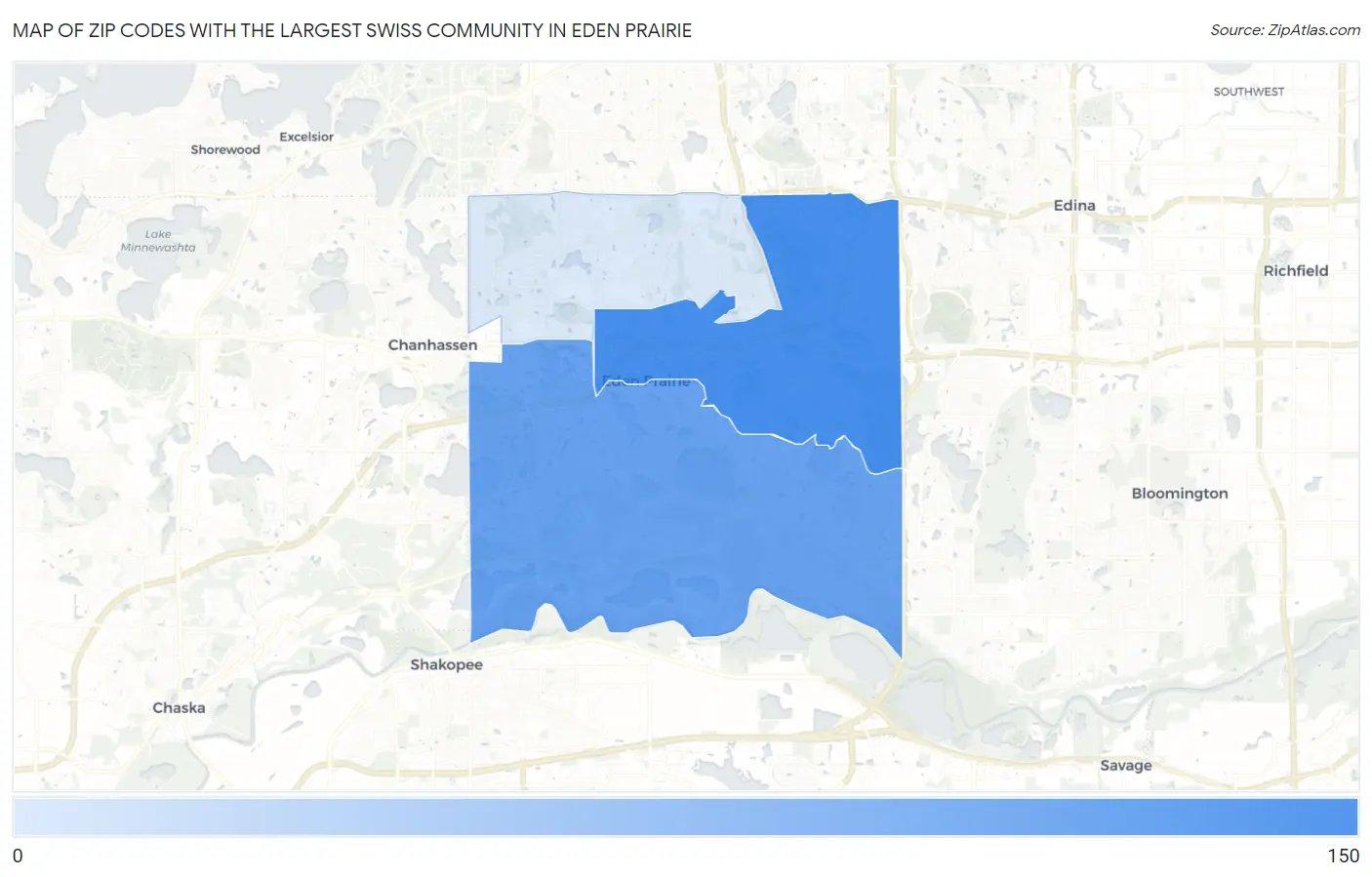 Zip Codes with the Largest Swiss Community in Eden Prairie Map