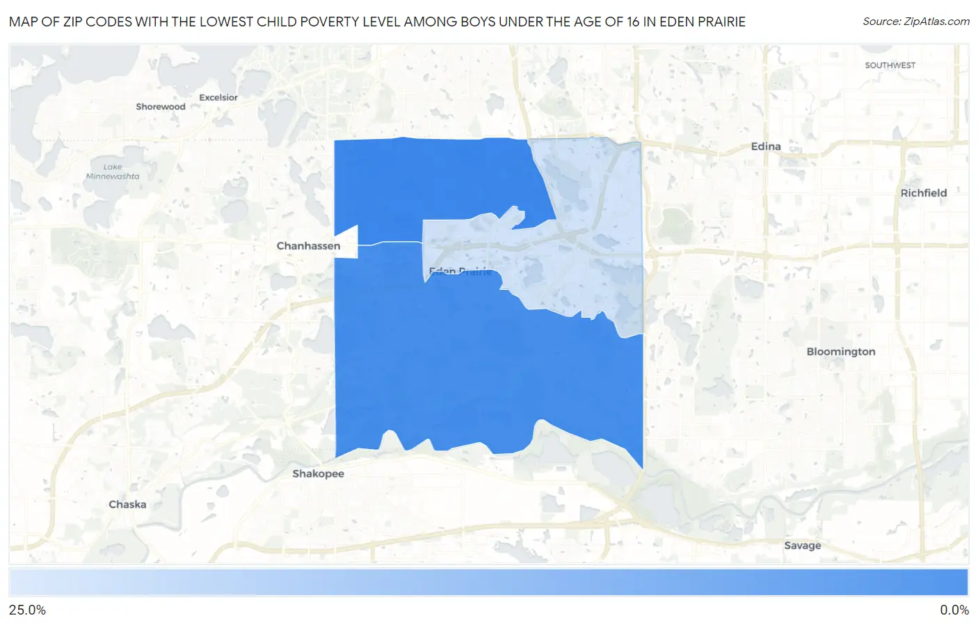 Zip Codes with the Lowest Child Poverty Level Among Boys Under the Age of 16 in Eden Prairie Map
