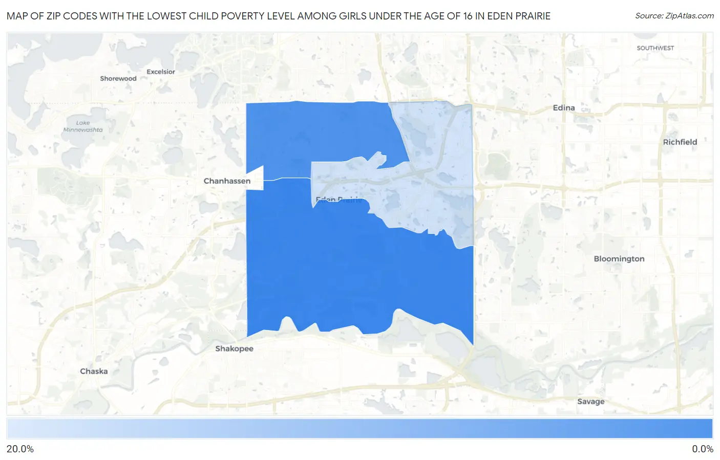 Zip Codes with the Lowest Child Poverty Level Among Girls Under the Age of 16 in Eden Prairie Map