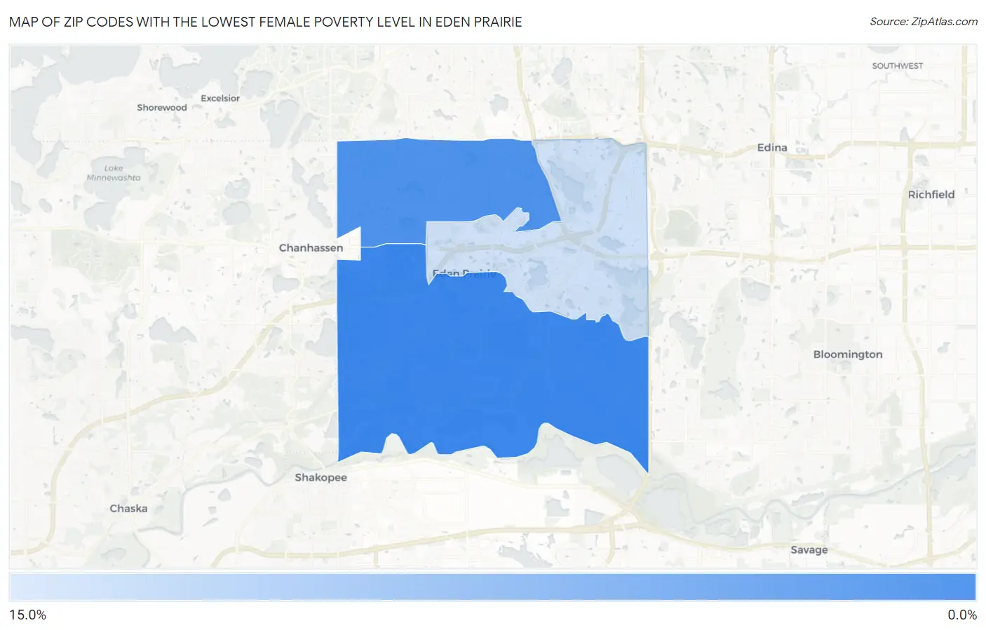 Zip Codes with the Lowest Female Poverty Level in Eden Prairie Map