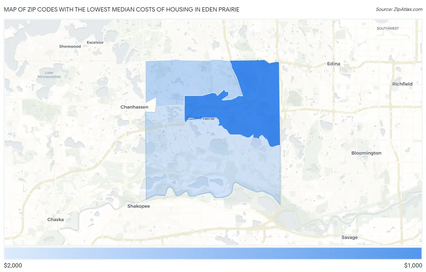 Zip Codes with the Lowest Median Costs of Housing in Eden Prairie Map