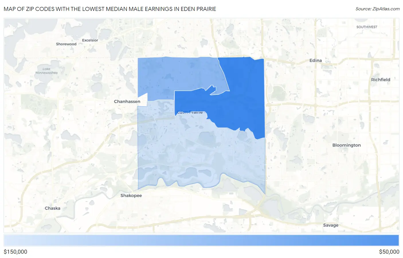 Zip Codes with the Lowest Median Male Earnings in Eden Prairie Map