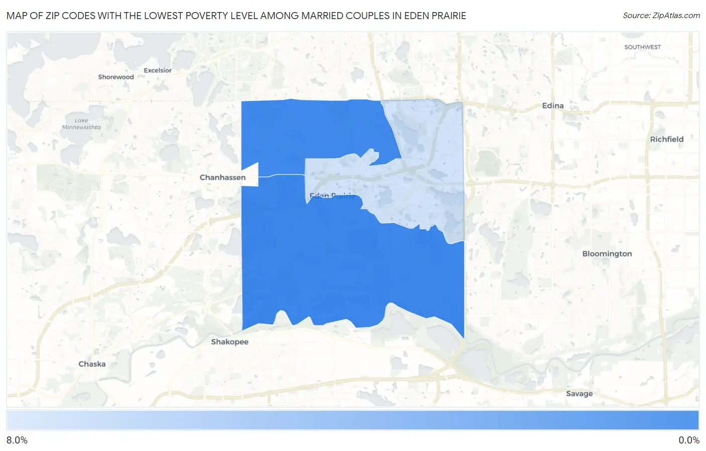 Zip Codes with the Lowest Poverty Level Among Married Couples in Eden Prairie Map
