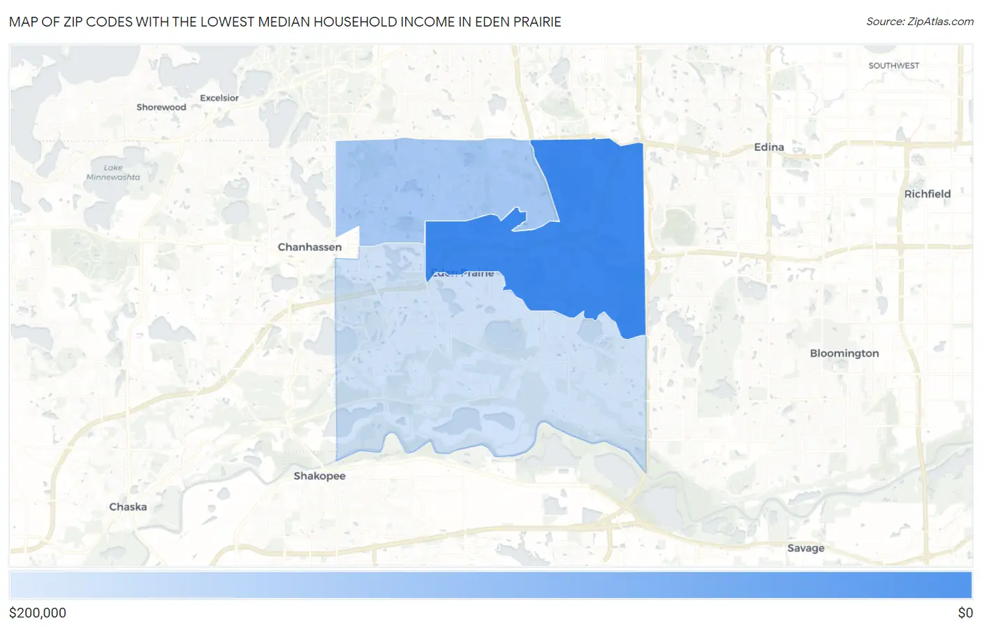 Zip Codes with the Lowest Median Household Income in Eden Prairie Map