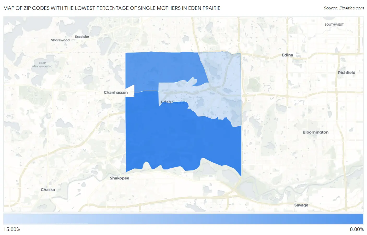 Zip Codes with the Lowest Percentage of Single Mothers in Eden Prairie Map
