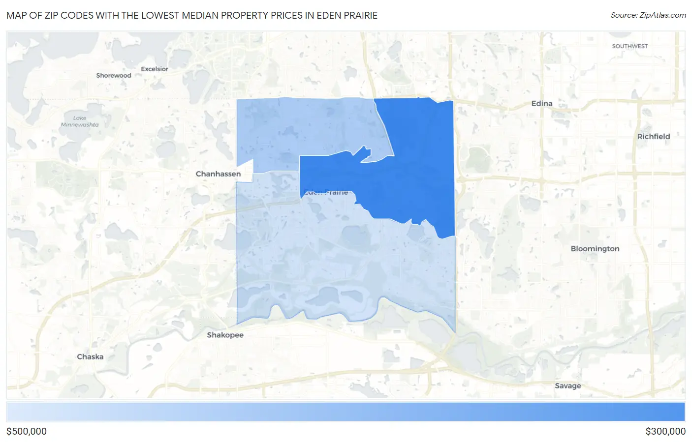 Zip Codes with the Lowest Median Property Prices in Eden Prairie Map