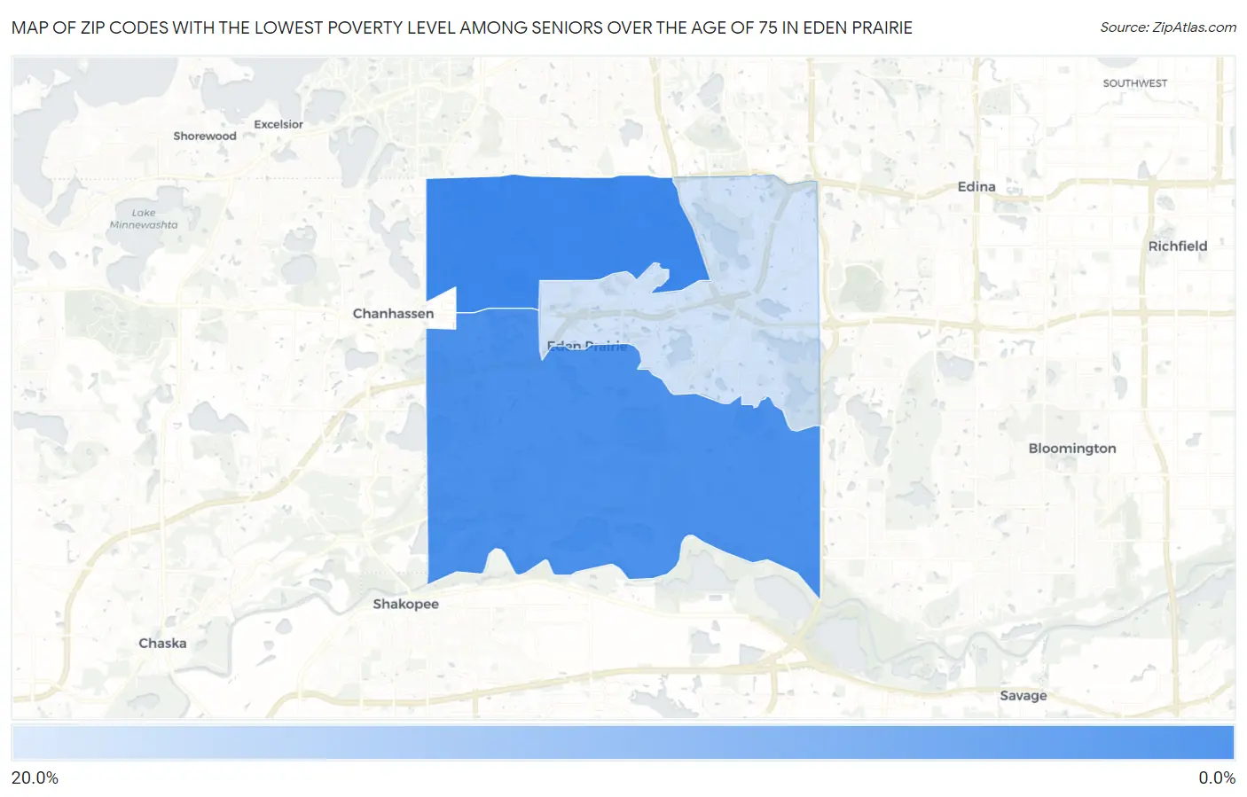 Zip Codes with the Lowest Poverty Level Among Seniors Over the Age of 75 in Eden Prairie Map