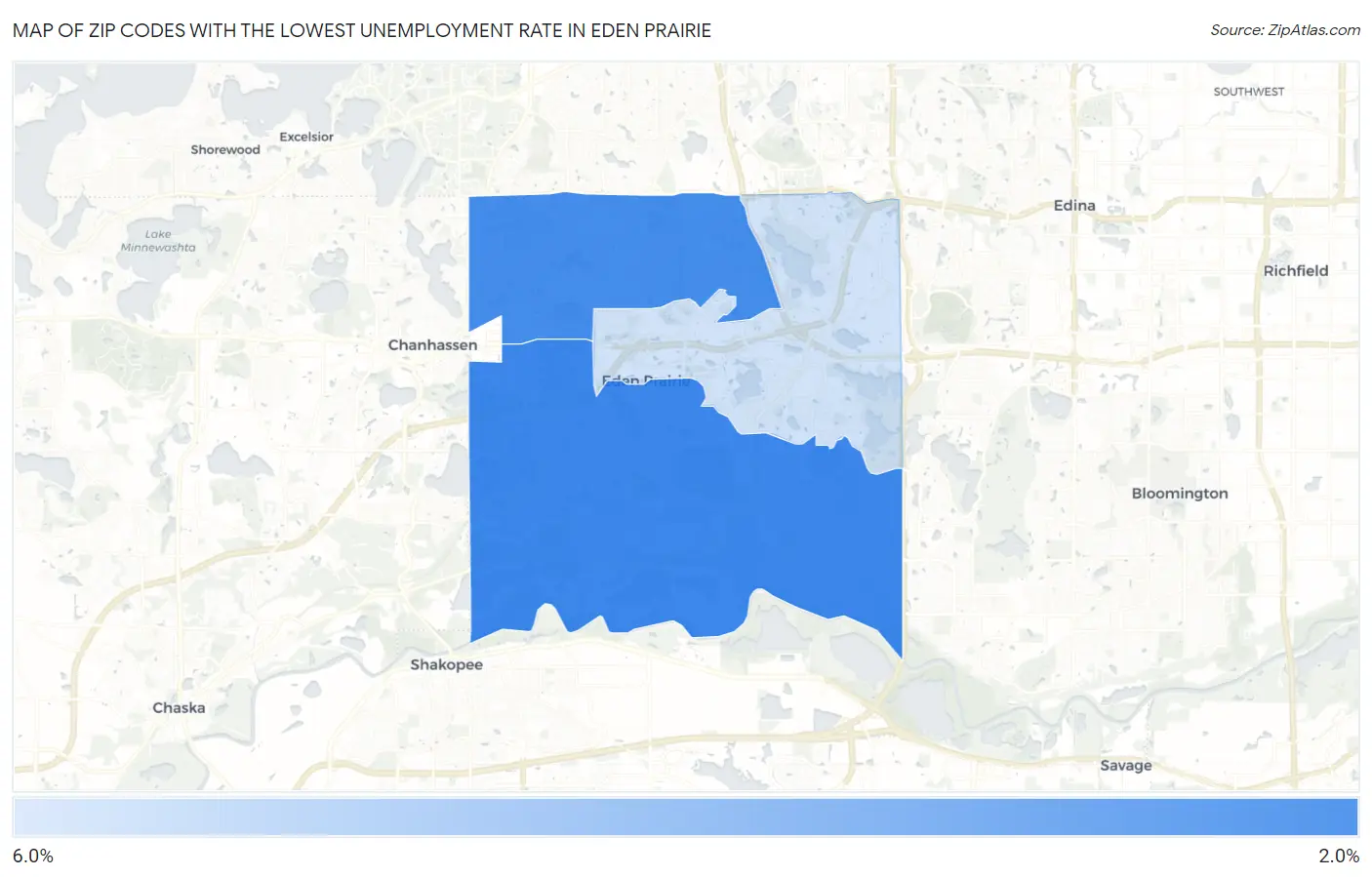 Zip Codes with the Lowest Unemployment Rate in Eden Prairie Map