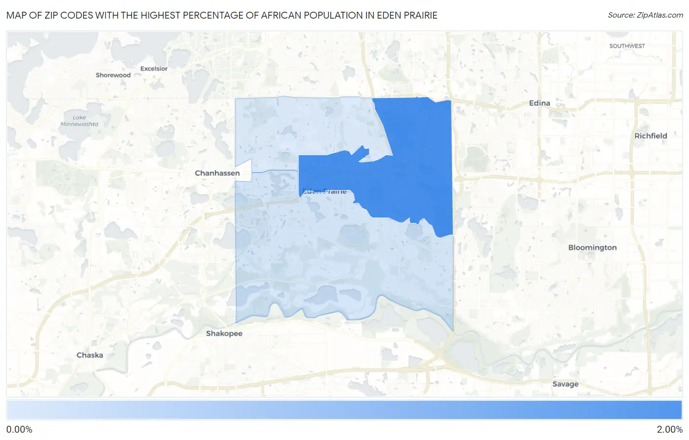 Zip Codes with the Highest Percentage of African Population in Eden Prairie Map