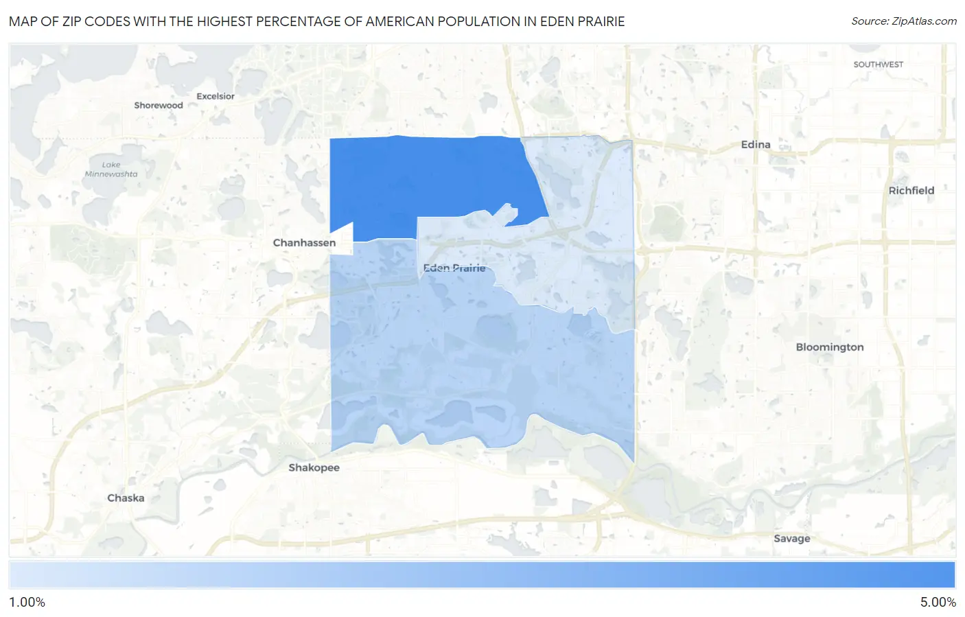 Zip Codes with the Highest Percentage of American Population in Eden Prairie Map