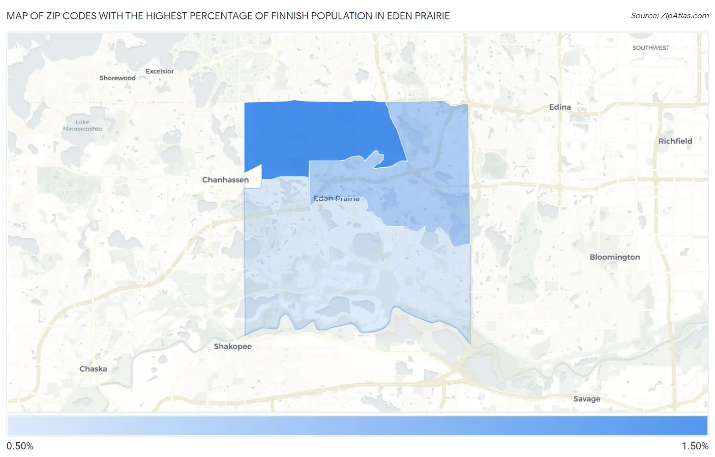 Zip Codes with the Highest Percentage of Finnish Population in Eden Prairie Map