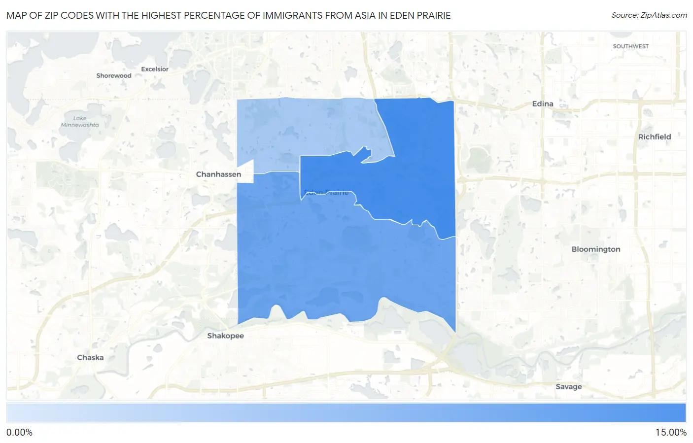 Zip Codes with the Highest Percentage of Immigrants from Asia in Eden Prairie Map