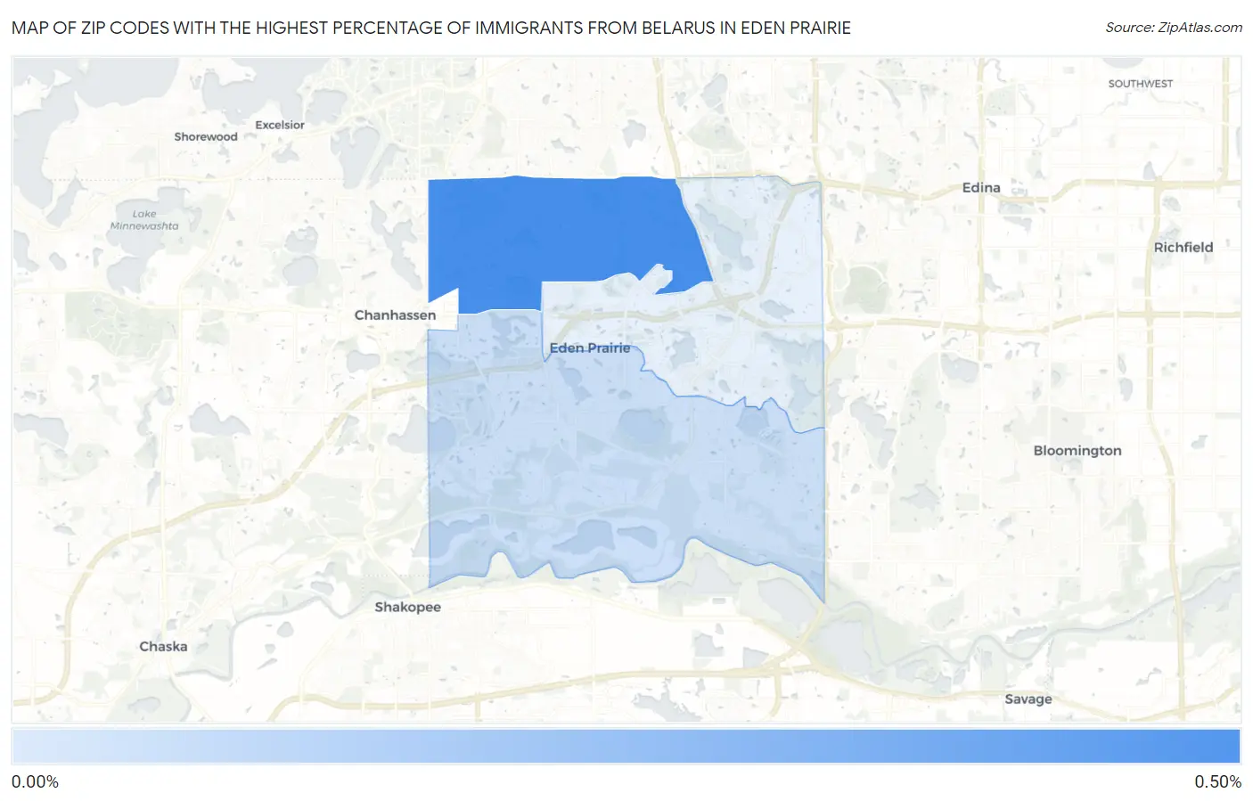 Zip Codes with the Highest Percentage of Immigrants from Belarus in Eden Prairie Map