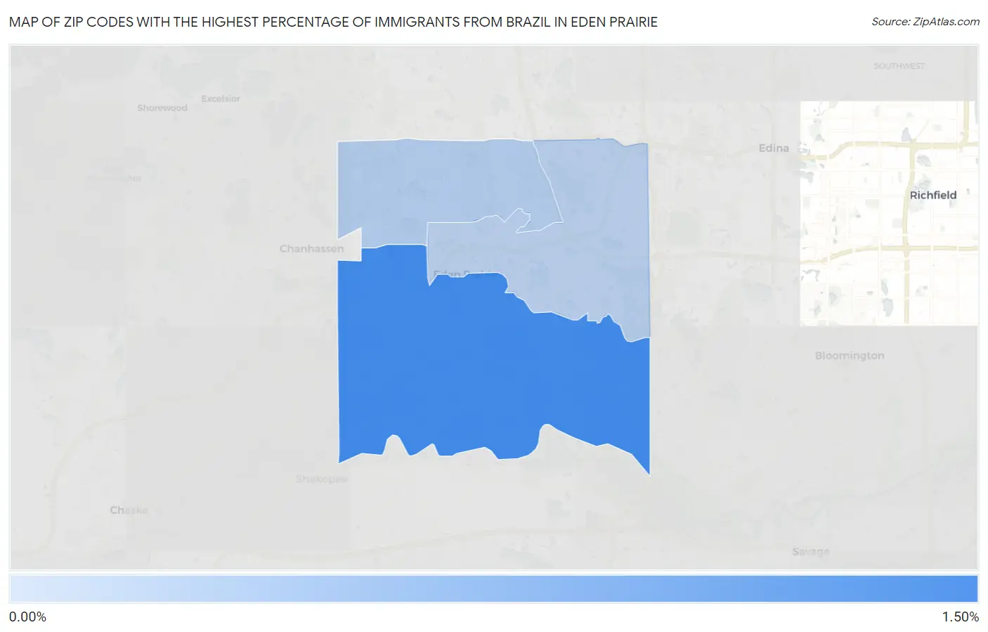 Zip Codes with the Highest Percentage of Immigrants from Brazil in Eden Prairie Map