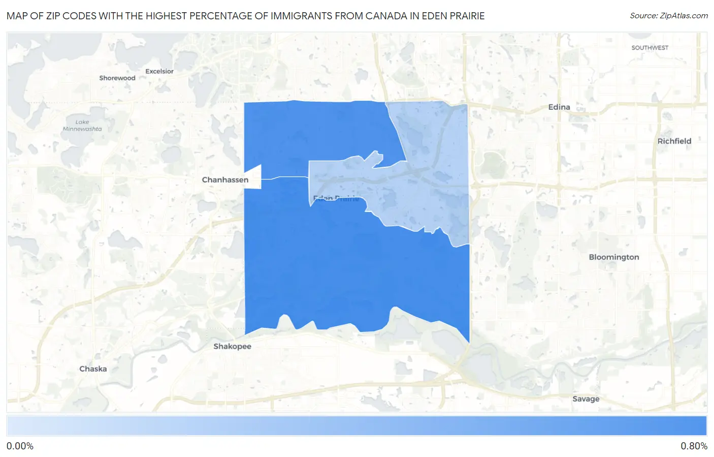 Zip Codes with the Highest Percentage of Immigrants from Canada in Eden Prairie Map