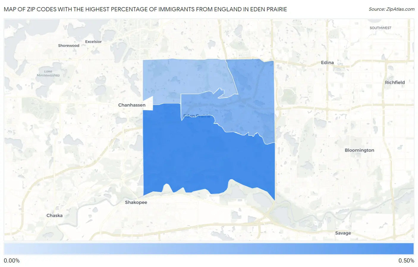 Zip Codes with the Highest Percentage of Immigrants from England in Eden Prairie Map