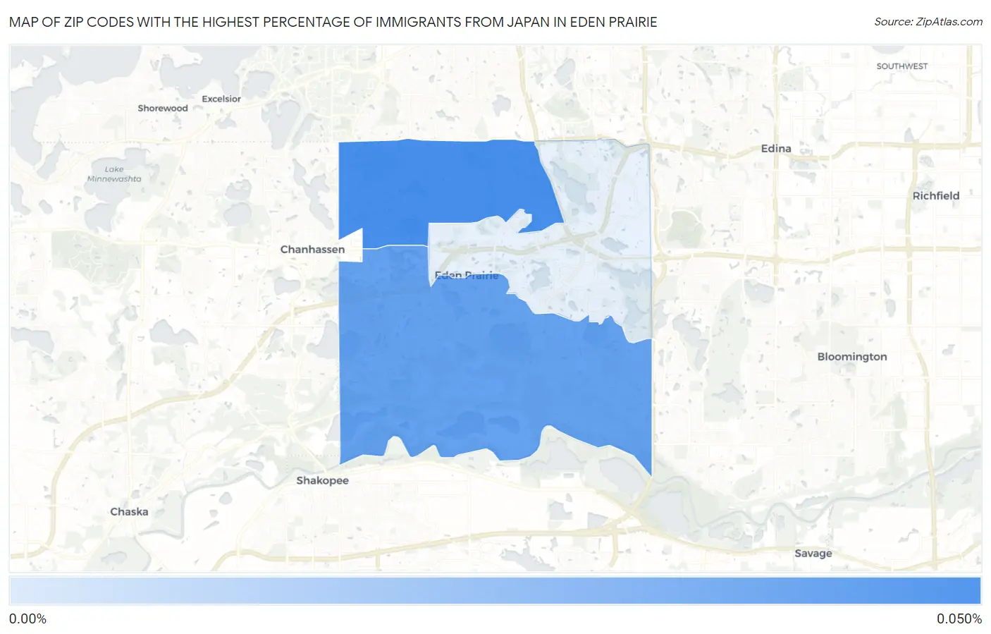 Zip Codes with the Highest Percentage of Immigrants from Japan in Eden Prairie Map