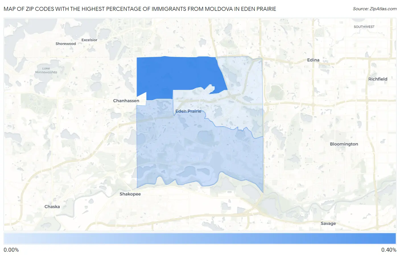Zip Codes with the Highest Percentage of Immigrants from Moldova in Eden Prairie Map