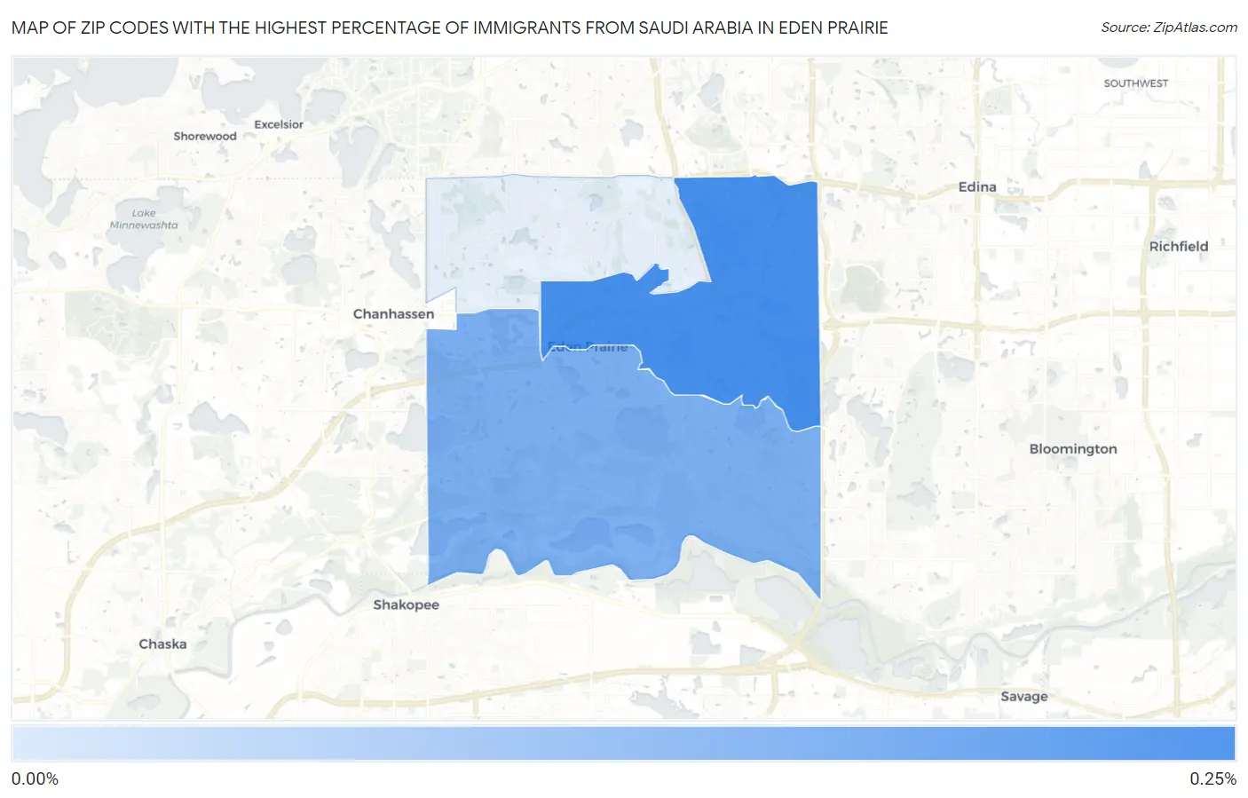 Zip Codes with the Highest Percentage of Immigrants from Saudi Arabia in Eden Prairie Map