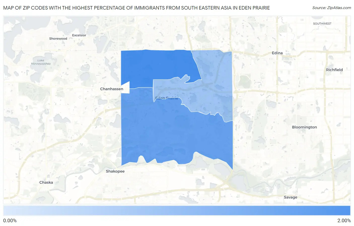 Zip Codes with the Highest Percentage of Immigrants from South Eastern Asia in Eden Prairie Map